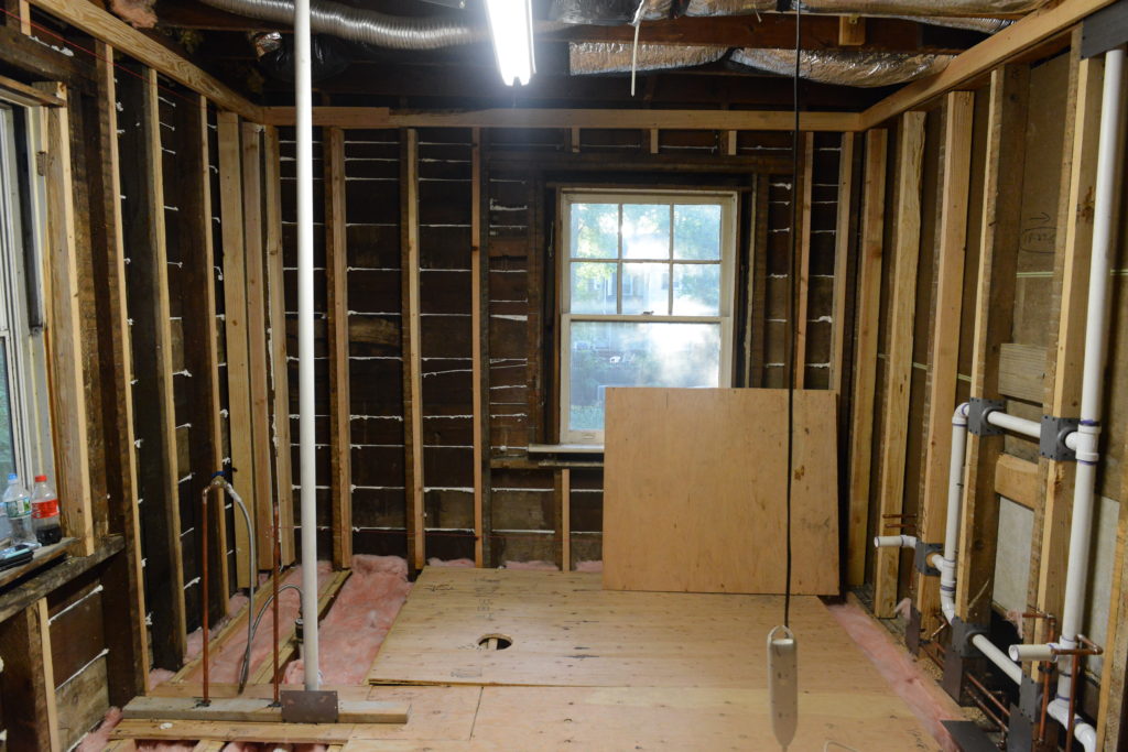 Prep work for changing house layout. Converting a bedroom to master bathroom by general contractors Domus Novus in New Jersey Summit Area. Bathroom insulation, plumbing, electrical, heated flooring, new windows, before completed master bathroom. Mydomusnovus